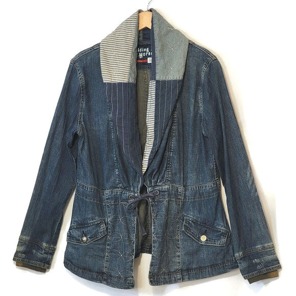 Anthropologie Holding Horses Patchwork Distressed Boho Denim Jacket Casual S - Picture 14 of 14